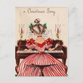 かわいいヴィンテージクリスマスソングの女の子のピアノ ポストカード (正面)