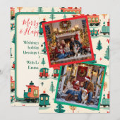 かわいいヴィンテージクリスマストレインと家族写真 シーズンカード (正面/裏面)