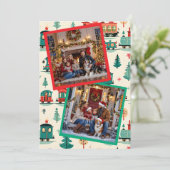 かわいいヴィンテージクリスマストレインと家族写真 シーズンカード (スタンド正面)