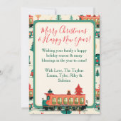 かわいいヴィンテージクリスマストレインと家族写真 シーズンカード (裏面)