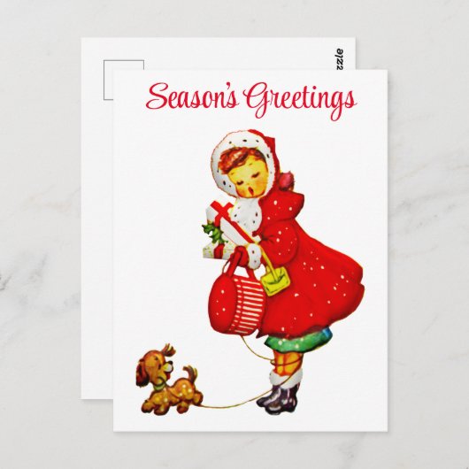 かわいいヴィンテージクリスマス季節のごあいさつ ポストカード (正面/裏面)