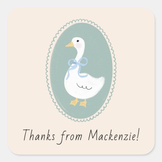 かわいいヴィンテージグースベイビーシャワーステッカー スクエアシール (正面)