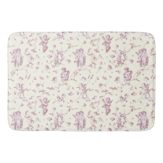 かわいいヴィンテージケルビキュピッドアンゲルズピンクフローラトワール バスマット (正面)