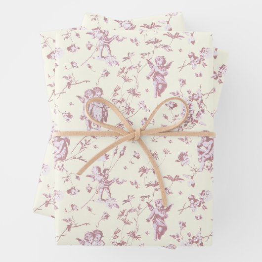 かわいいヴィンテージケルビキュピッドアンゲルズピンクフローラトワール ラッピングペーパーシート (インサイチュ)