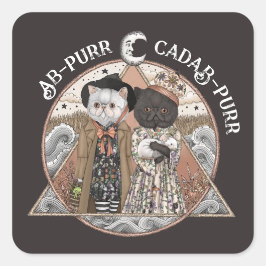 かわいいヴィンテージコテージコアキャットウィッチハロウィーン スクエアシール (正面)