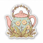 かわいいヴィンテージコテージコアティーポット シール (正面)