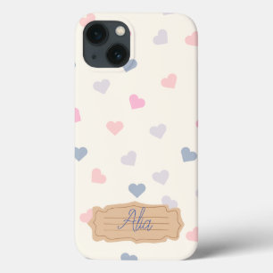 かわいいヴィンテージコージーボーホブルーピンクオレンジ色の愛ハート iPhone 13ケース