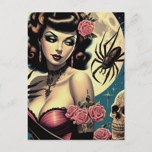 かわいいヴィンテージゴシックガール ポストカード (正面)