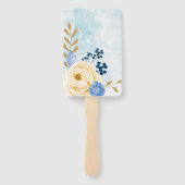 かわいいヴィンテージゴールデンフローラブルーの水色 ハンドファン (裏面)