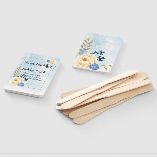 かわいいヴィンテージゴールデンフローラブルーの水色 ハンドファン (組立なし)