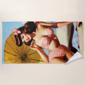 かわいいヴィンテージサマーピンアップ ビーチタオル (正面)