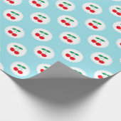 かわいいヴィンテージサマーブルー、ホワイト&レッドさくらんぼ ラッピングペーパー (角)