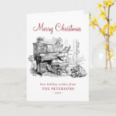 かわいいヴィンテージサンタとピアノとキッズ カード (黄色い花)