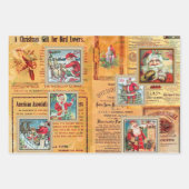 かわいいヴィンテージサンタと新聞コラージュ ラッピングペーパーシート (正面3)