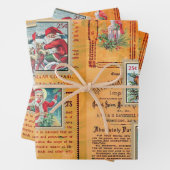 かわいいヴィンテージサンタと新聞コラージュ ラッピングペーパーシート (インサイチュ)