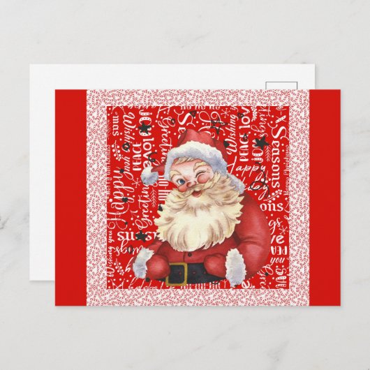 かわいいヴィンテージサンタクリスマスワーズキャンディーケーン ポストカード (正面/裏面)