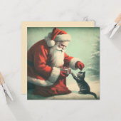 かわいいヴィンテージサンタクロースと子猫 カード (正面/裏面インサイチュ)