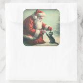 かわいいヴィンテージサンタクロースと子猫 スクエアシール (バッグ)