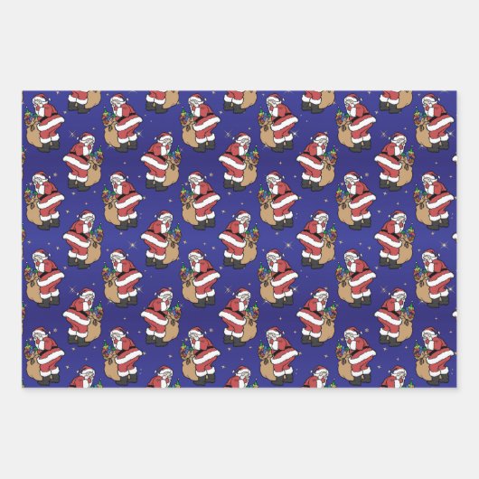かわいいヴィンテージサンタクロース柄クリスマス ラッピングペーパーシート (正面3)