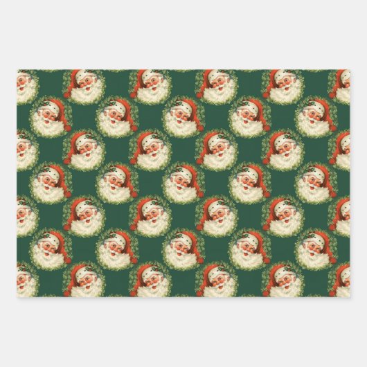 かわいいヴィンテージサンタクロース柄クリスマス ラッピングペーパーシート (正面)