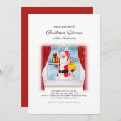 かわいいヴィンテージサンタクロース窓クリスマスディナー 招待状 (正面/裏面)