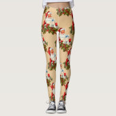 かわいいヴィンテージサンタパターン、クリスマス レギンス (正面)