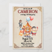 かわいいヴィンテージサーカス動物 招待状 (正面)