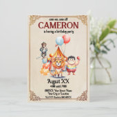 かわいいヴィンテージサーカス動物 招待状 (スタンド正面)