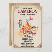 かわいいヴィンテージサーカス動物 招待状 (正面/裏面)