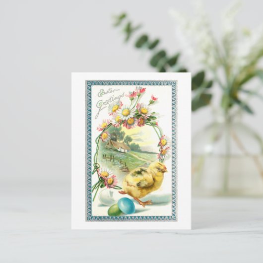 かわいいヴィンテージシック、イースターエッグとデイジー ポストカード (スタンド正面)