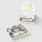 かわいいヴィンテージシーズー（犬）ツ絵画ズ ストーンコースター (横)