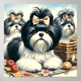 かわいいヴィンテージシーズー(犬)ツ絵画ズ ポスター