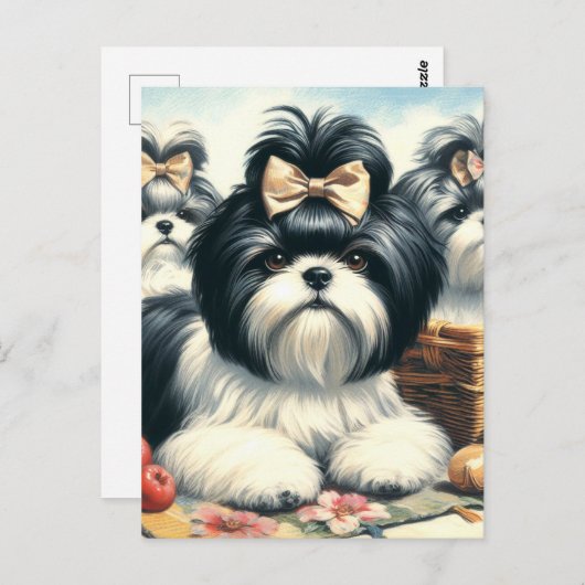 かわいいヴィンテージシーズー(犬)ツ絵画ズ ポストカード (正面/裏面)