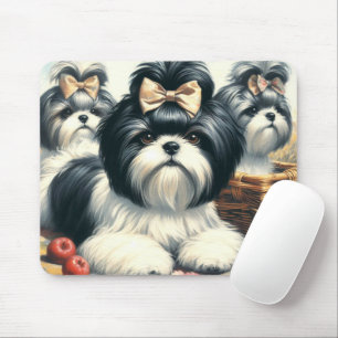 かわいいヴィンテージシーズー（犬）ツ絵画ズ マウスパッド