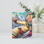 かわいいヴィンテージスキーピンアップ ポストカード (スタンド正面)