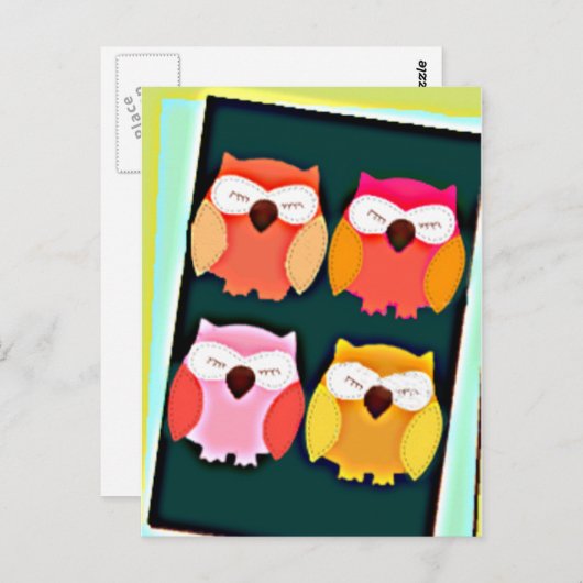 かわいいヴィンテージスタイルのカラフルフクロウ ポストカード (正面/裏面)
