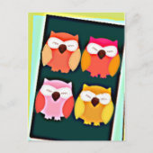 かわいいヴィンテージスタイルのカラフルフクロウ ポストカード (正面)