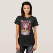 かわいいヴィンテージスタイルの日本のラーメン猫 Tシャツ (正面フル)