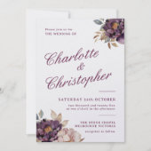 かわいいヴィンテージスタイル結婚式招待状、紫色の流れ (正面)