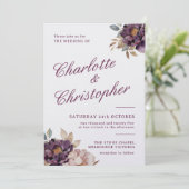 かわいいヴィンテージスタイル結婚式招待状、紫色の流れ (スタンド正面)