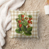 かわいいヴィンテージストロベリーベージュプレイドスロー クッション (ブランケット)