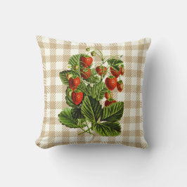 かわいいヴィンテージストロベリーベージュプレイドスロー クッション