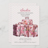 かわいいヴィンテージスーツケースピンクの大学トランクパーティー 招待状 (正面/裏面)