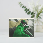 かわいいヴィンテージセントパトリックの日グリーンガールin車 シーズンポストカード (スタンド正面)