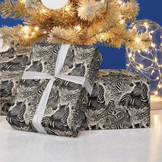 かわいいヴィンテージゼブラパターン ラッピングペーパー (クリスマス)