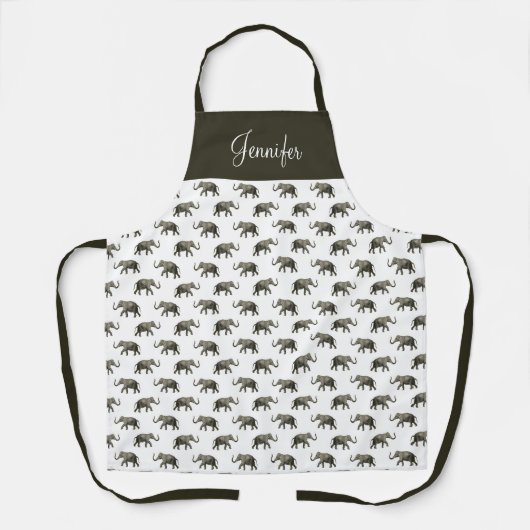 かわいいヴィンテージゾウ模様 エプロン (正面)
