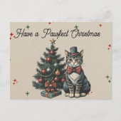 かわいいヴィンテージタビー猫クリスマスサンキュー シーズンポストカード (正面)