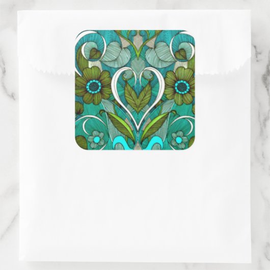 かわいいヴィンテージターコイズ壁紙 スクエアシール (バッグ)