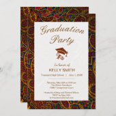かわいいヴィンテージダークブラウンペイズリー卒業パーティー 招待状 (正面/裏面)