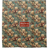 かわいいヴィンテージテディはクリスマスプレゼントのカーテンをクマ シャワーカーテン (正面)